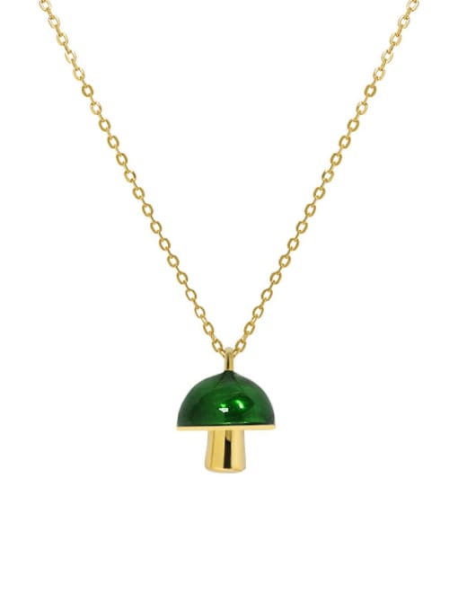 18K gold [green glue drop] 925 Sterling Silver Enamel Mushroom Minimalist Necklace